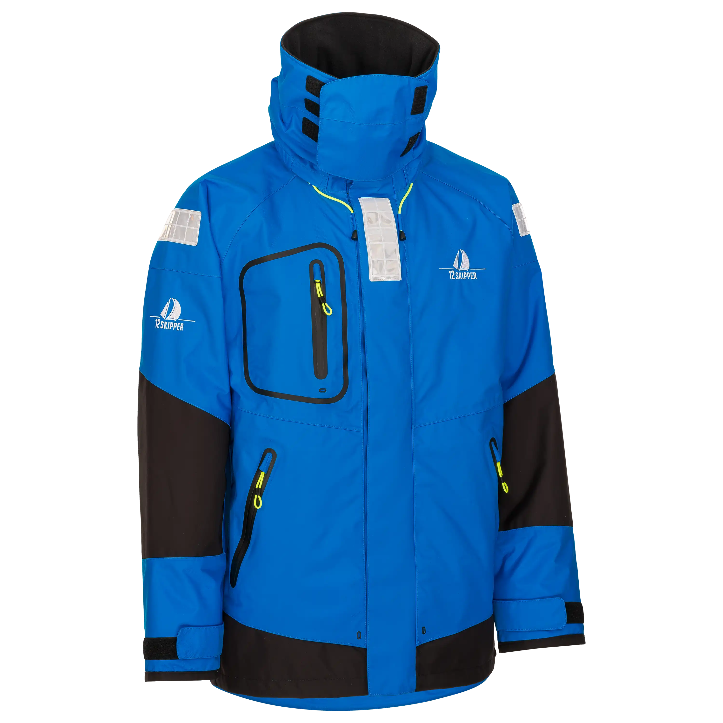 Professionelle Textilfotografie einer blauen 12Skipper Segeljacke als Freisteller. Hochwertige Produktfotos für Bekleidung und professionelle Segelmode. PRO-ducto GmbH