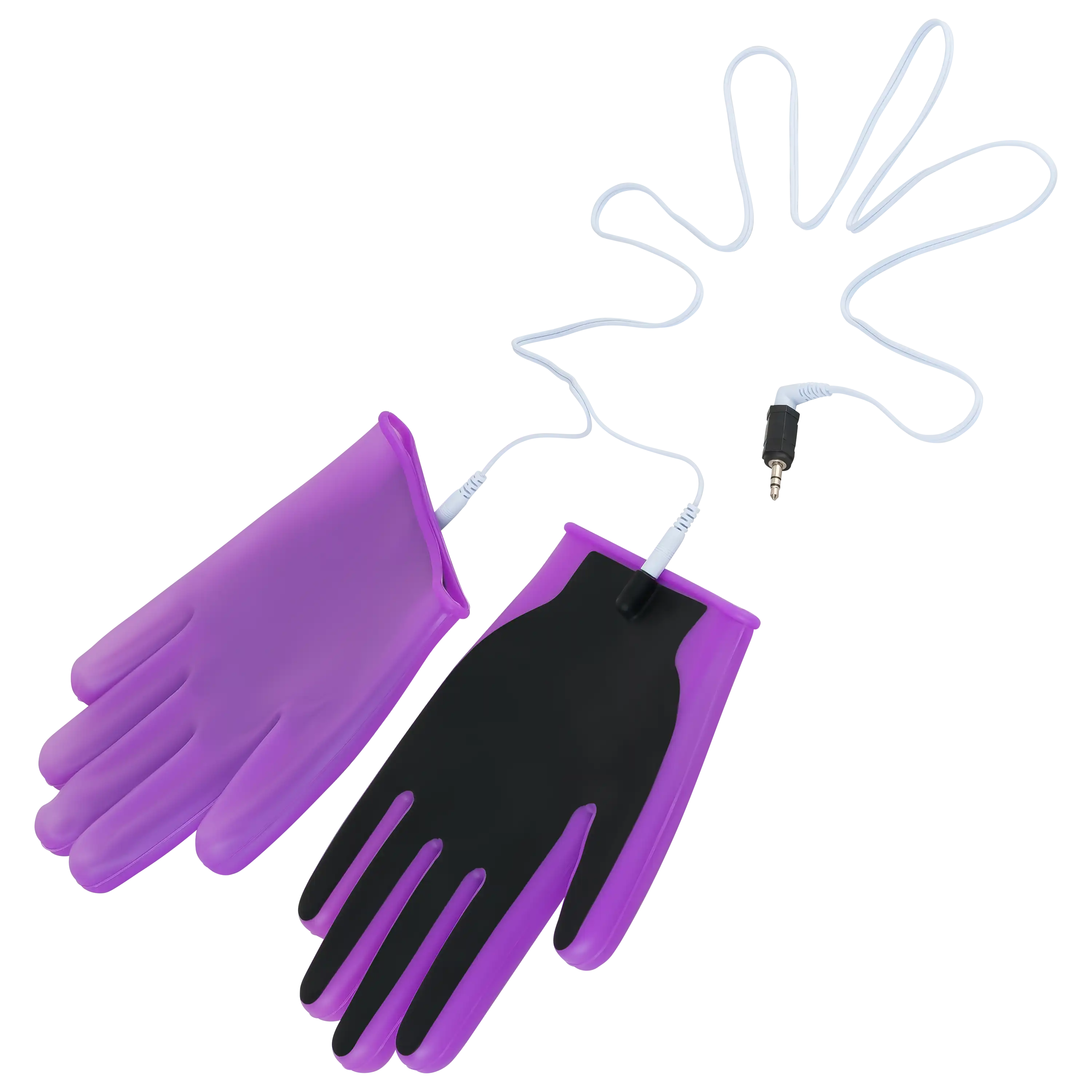 Professionelle Produktfotografie von violetten Elektroden-Handschuhen für die Reizstromtherapie, ideal für hochwertige Produktfotos von PRO-ducto GmbH.
