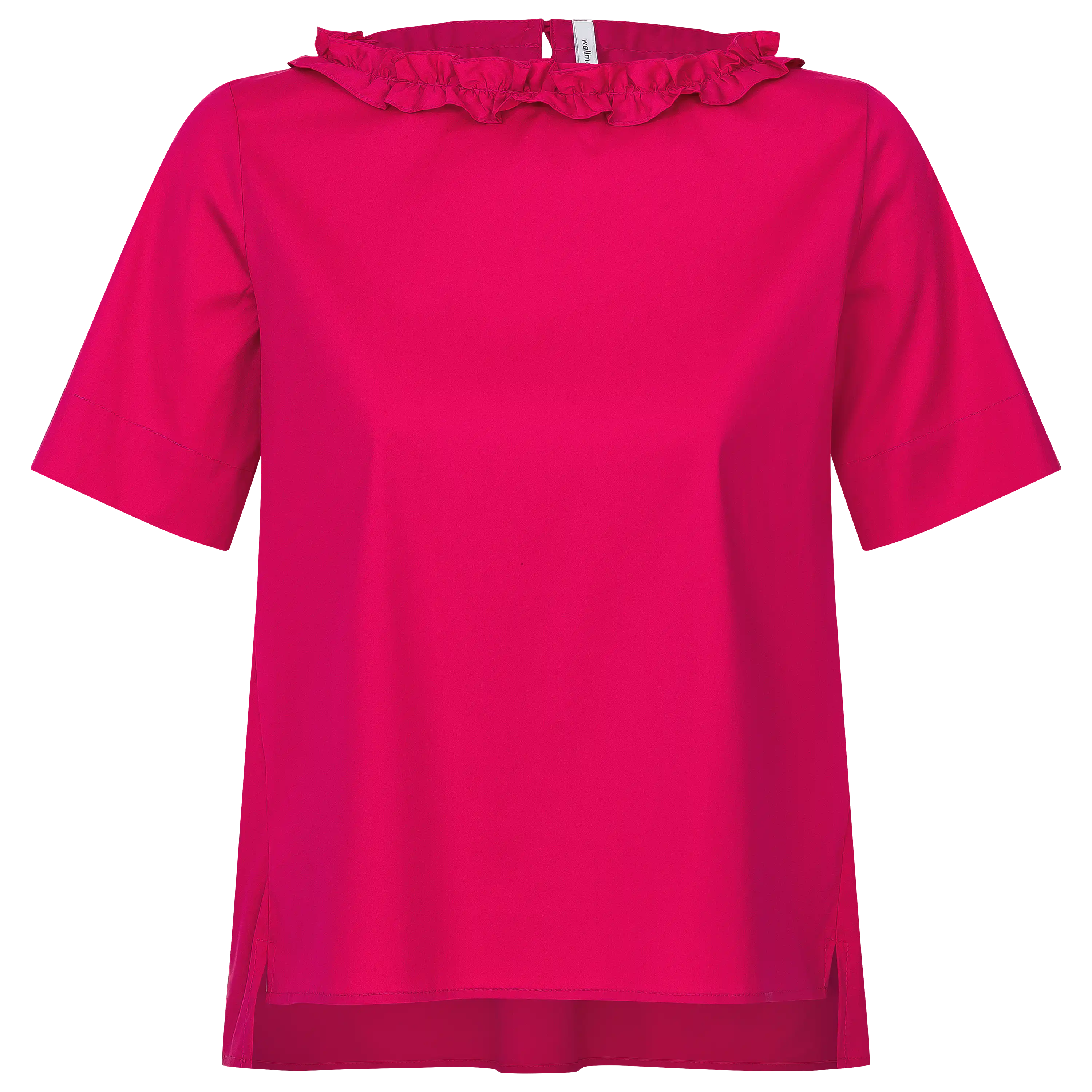 Professionelle Produktfotografie einer pinken Damenbluse mit Rüschenkragen als Freisteller. Perfekt für Textilfotografie und Produktbilder erstellen. PRO-ducto GmbH