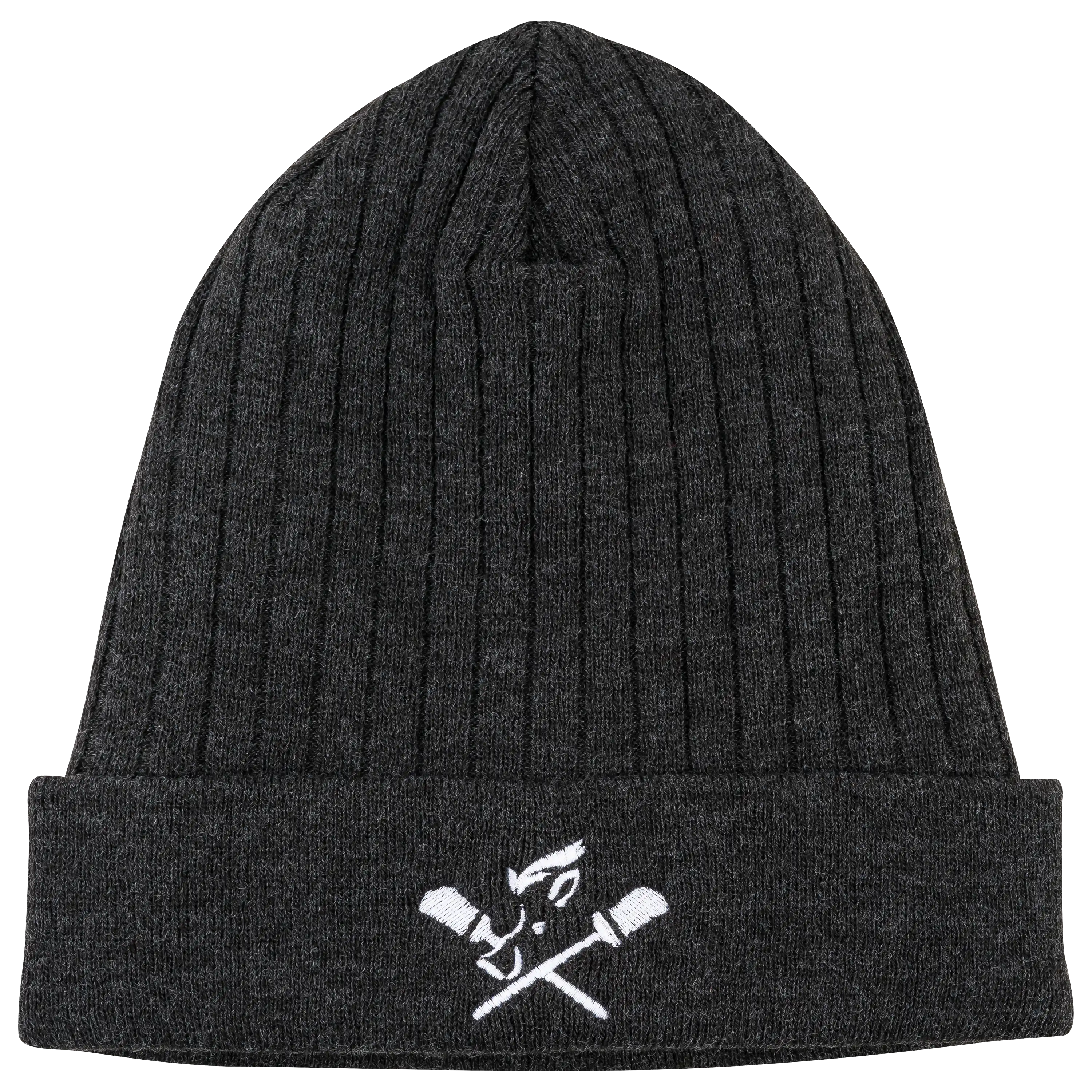 Professionelle Textilfotografie einer grauen Beanie mit Stickerei. PRO-ducto GmbH bietet hochwertige Produktfotos und Freisteller für Bekleidung.