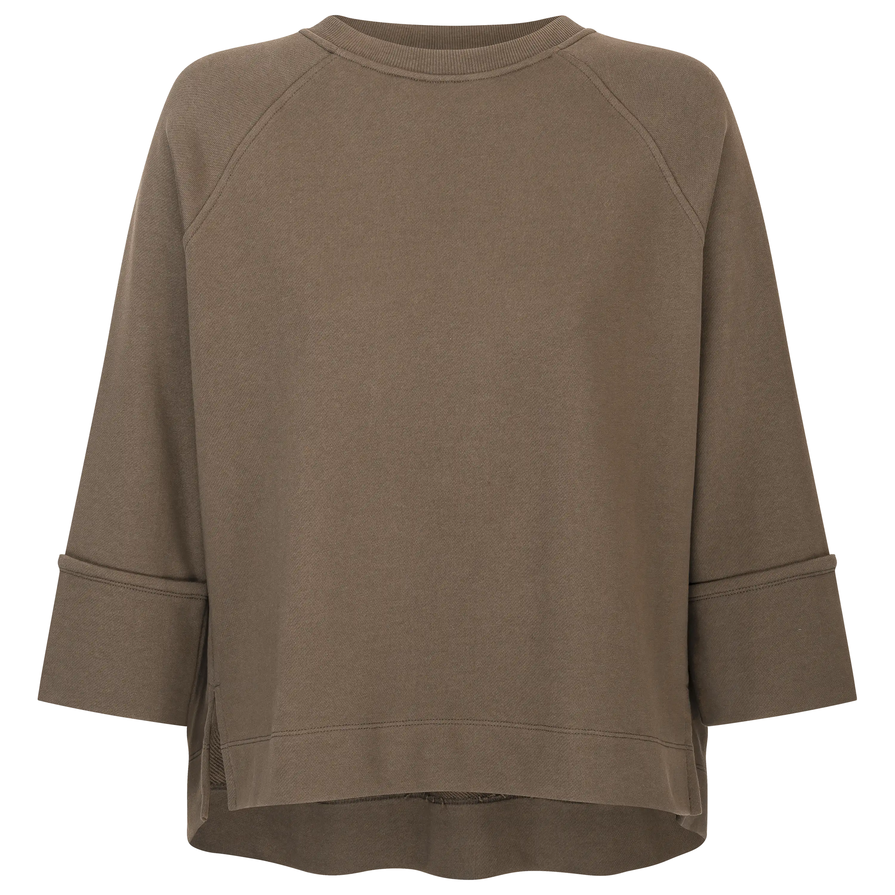 Professionelle Produktfotografie eines braunen Sweatshirts für die Textilfotografie von PRO-ducto GmbH.