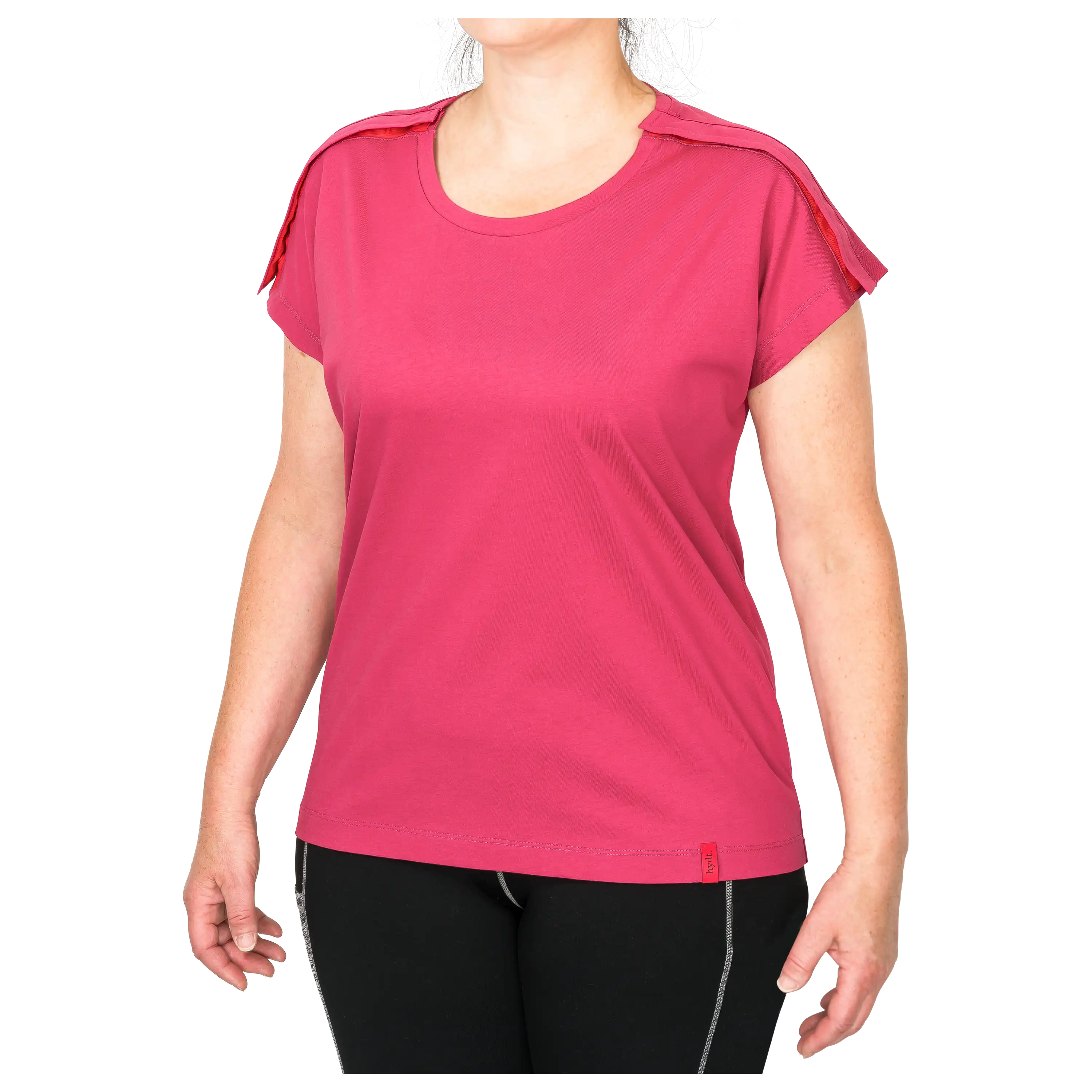 Professionelle Produktfotografie eines pinken T-Shirts für die Textilfotografie von der PRO-ducto GmbH.