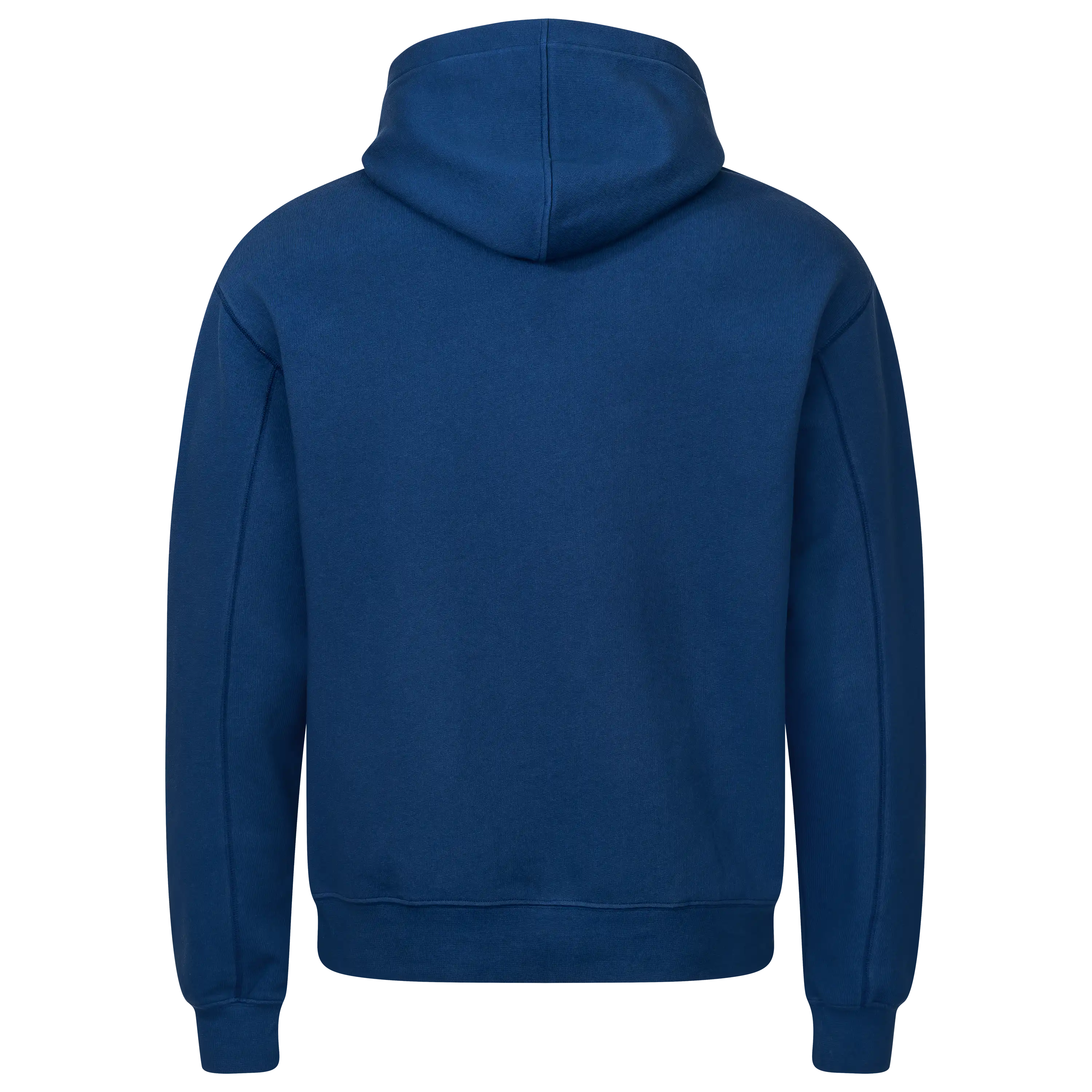 Rückansicht eines blauen Hoodies für die professionelle Produktfotografie von PRO-ducto GmbH, ideal um Bekleidung hochwertig fotografieren zu lassen.