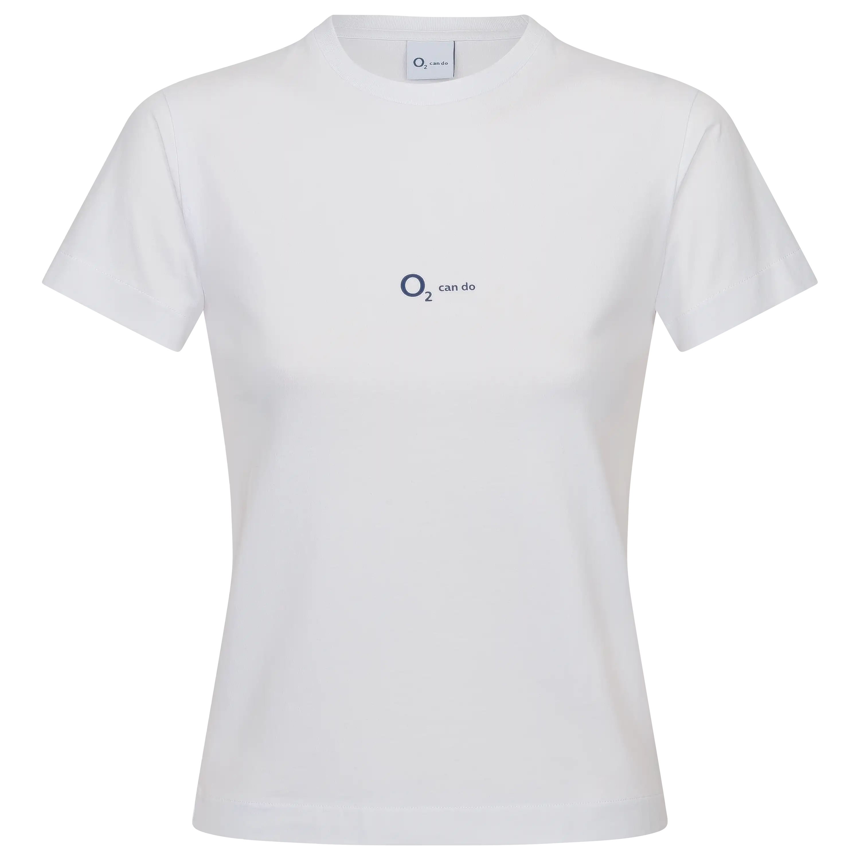 Professionelle Produktfotografie eines weißen T-Shirts mit O2 can do Logo für hochwertige Textilfotografie.