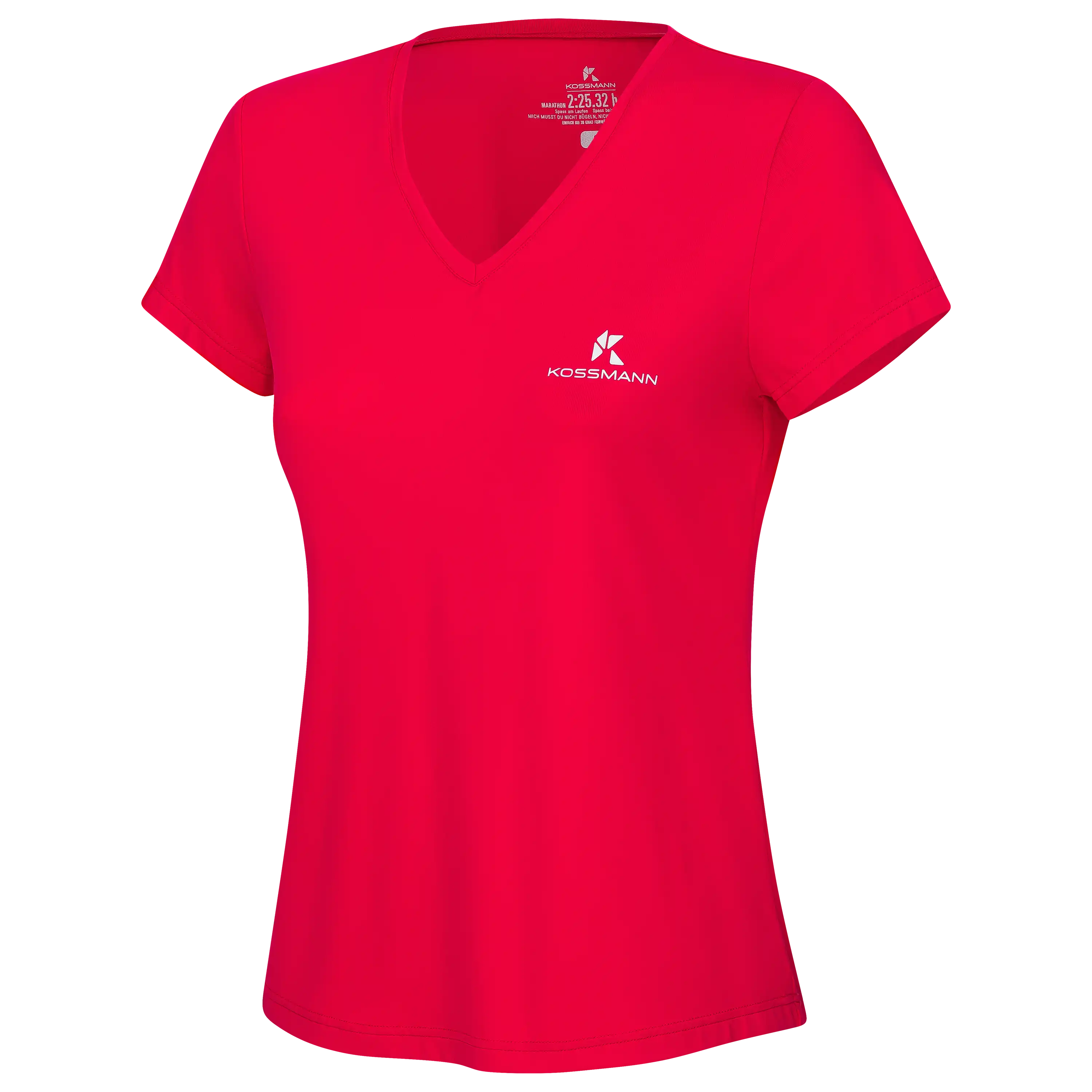 Professionelle Produktfotografie eines pinken Kossmann Sport-T-Shirts mit V-Ausschnitt für die Textilfotografie durch die PRO-ducto GmbH erstellt.