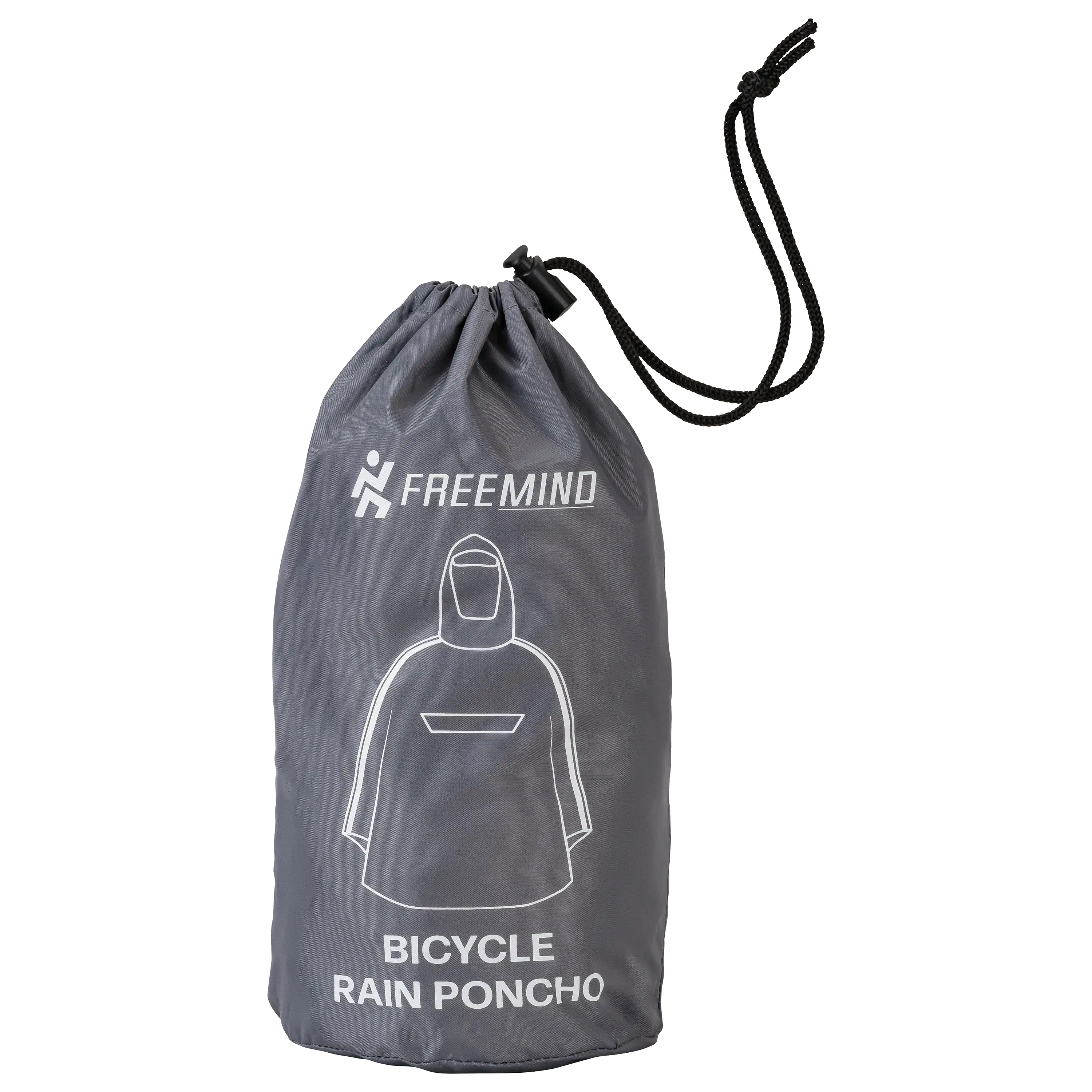 Grauer Aufbewahrungsbeutel für einen Fahrrad-Regenponcho von FREEMIND, ideal für professionelle Produktfotografie von PRO-ducto GmbH für Textilien.