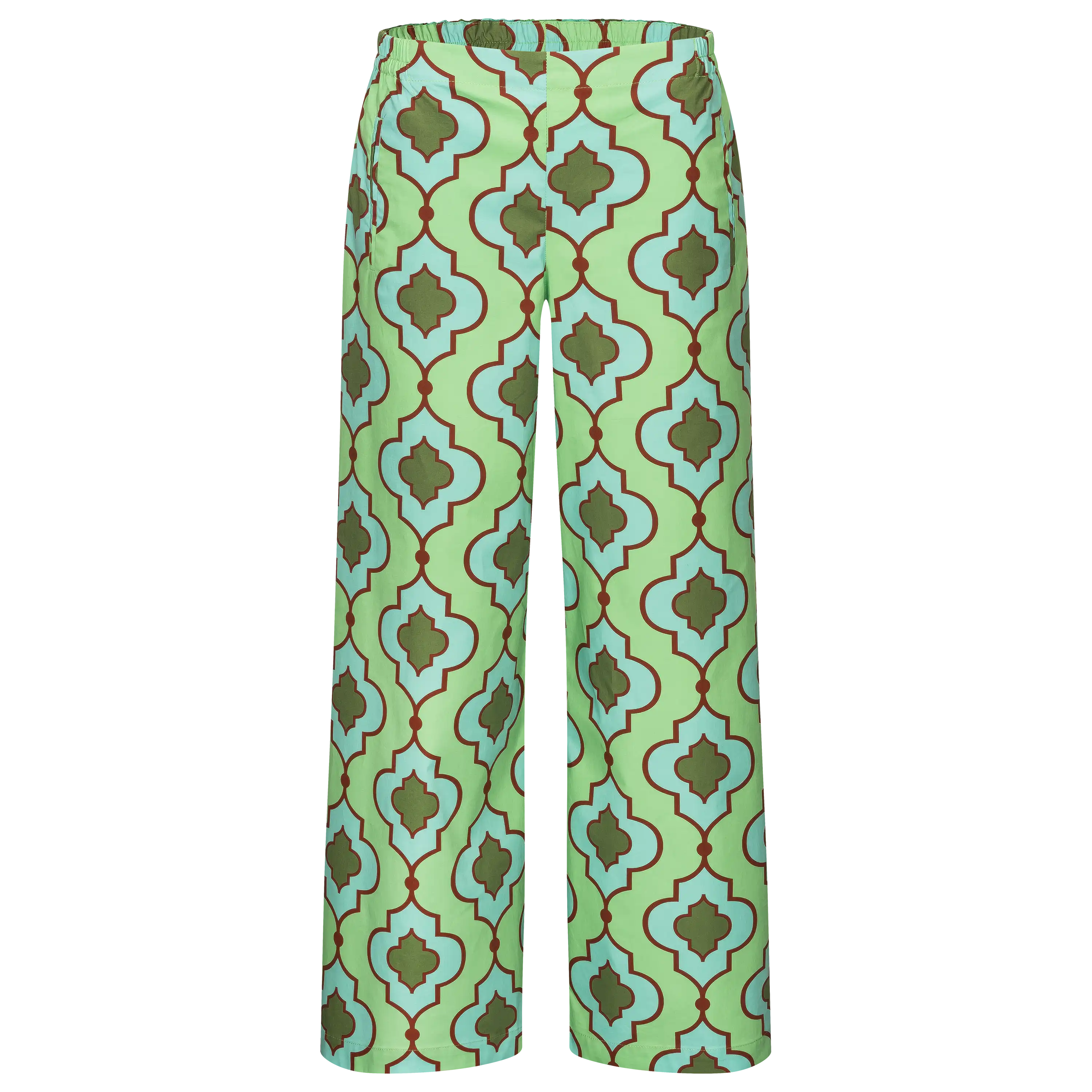 Professionelle Produktfotografie als Freisteller: Grüne Hose mit geometrischem Muster. Produktbilder erstellen lassen für mehr Umsatz und Sichtbarkeit. PRO-ducto GmbH