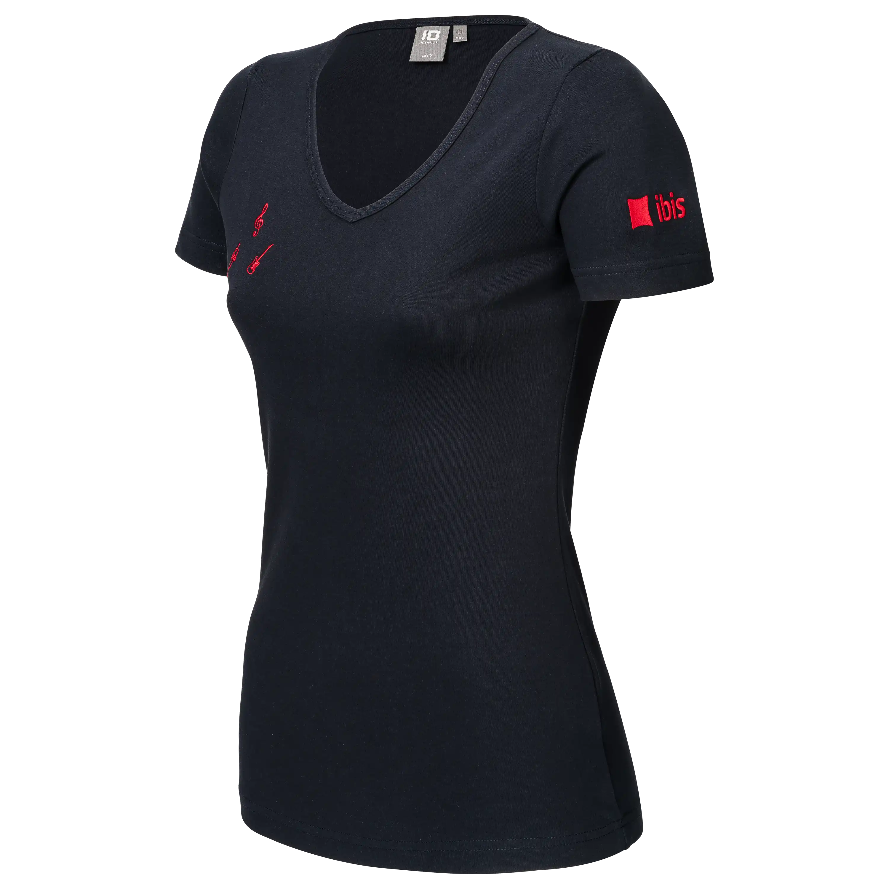 Schwarzes Damen-T-Shirt mit V-Ausschnitt für professionelle Produktfotografie von PRO-ducto GmbH.