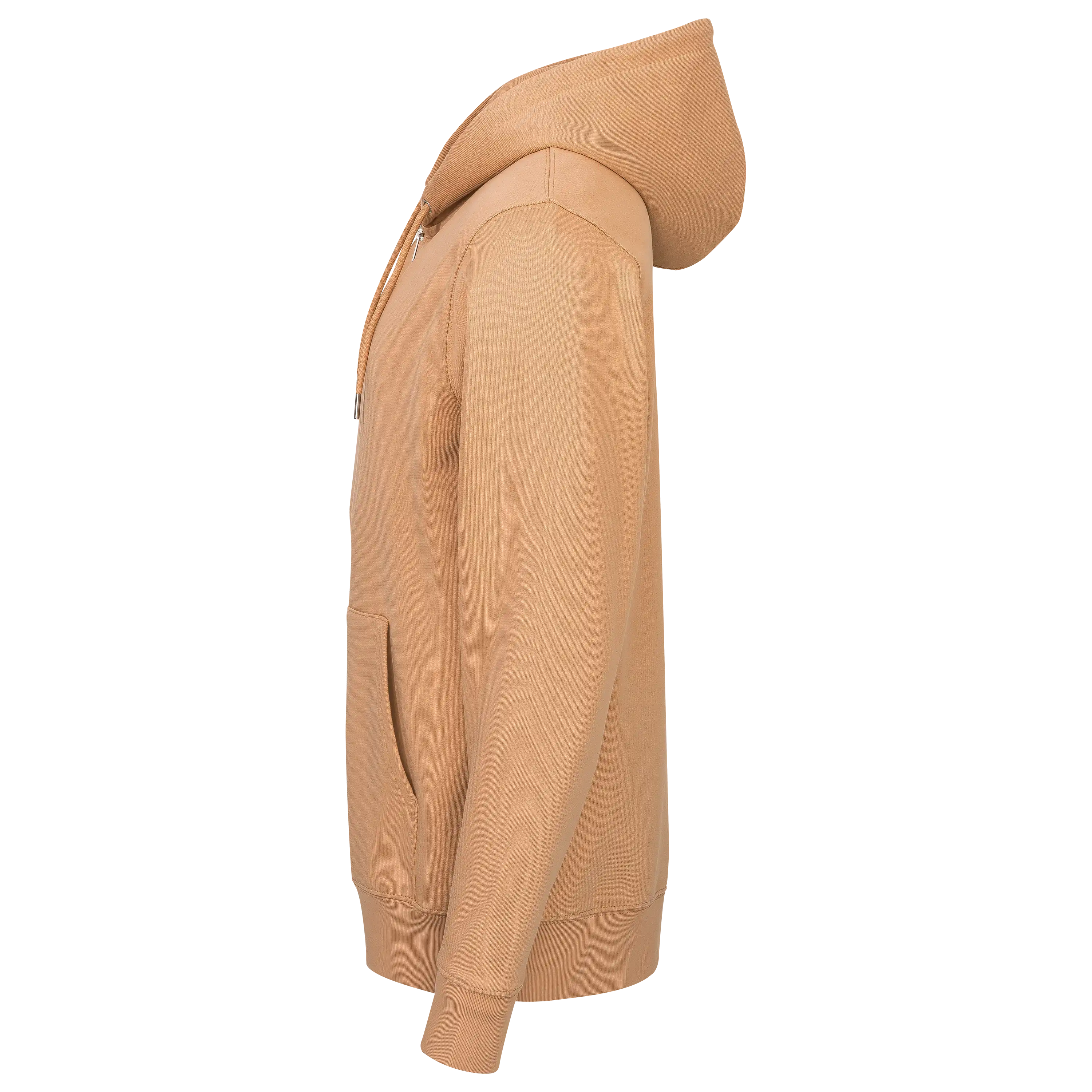 Professionelle Produktfotografie eines beigen Hoodies von PRO-ducto GmbH. Ideal für Textilfotografie, wenn Sie hochwertige Bekleidung fotografieren lassen.