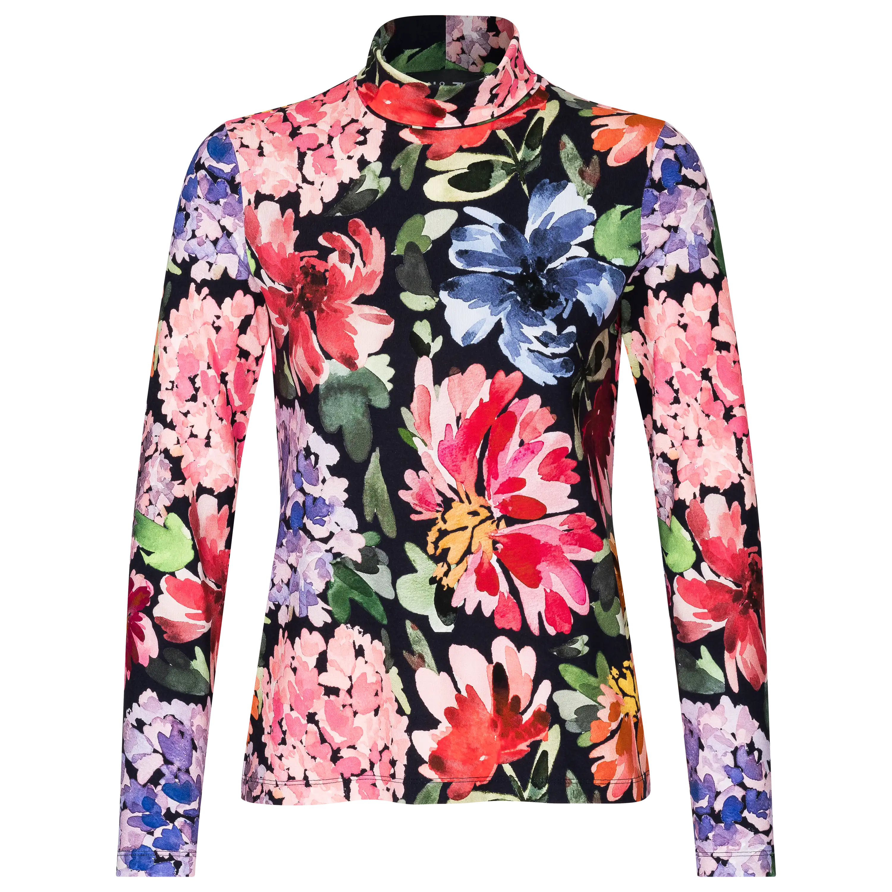Professionelle Produktfotografie eines Langarmshirts mit buntem Blumenmuster für die Textilfotografie von PRO-ducto.
