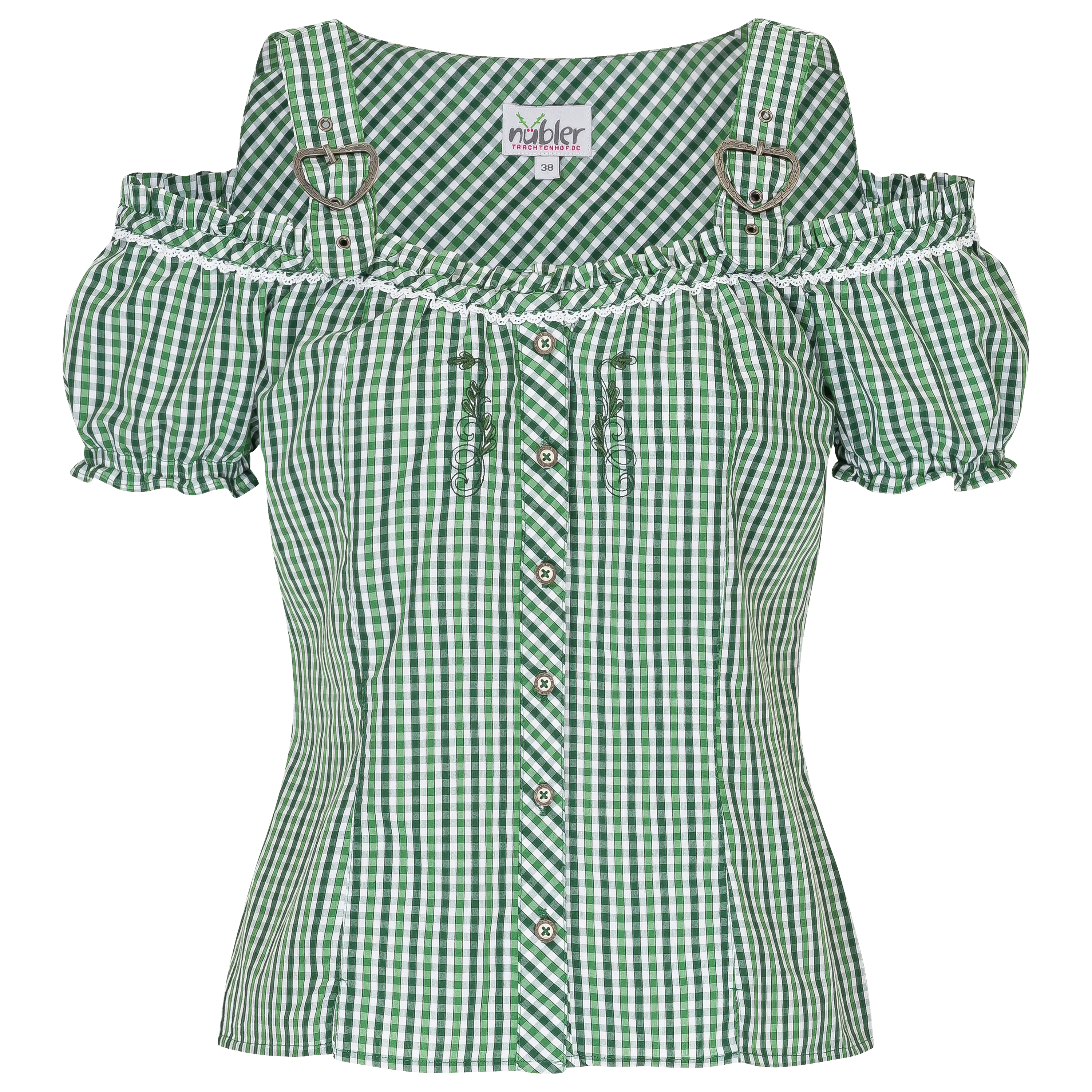 Grüne Trachtenbluse mit Karomuster für professionelle Produktfotografie von PRO-ducto GmbH bei der Textilfotografie.