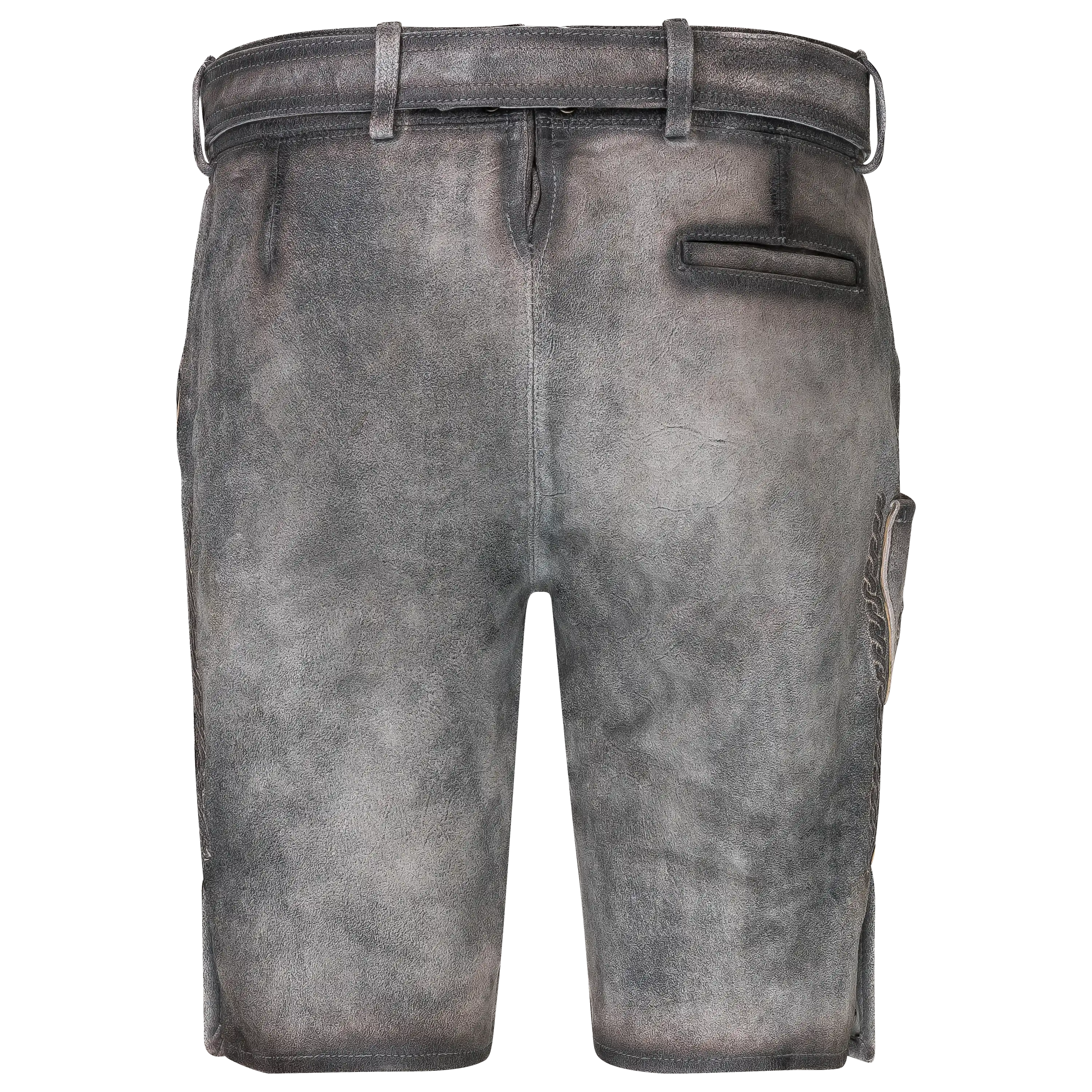 Rückansicht einer grauen Lederhose für die professionelle Produktfotografie von PRO-ducto GmbH.
