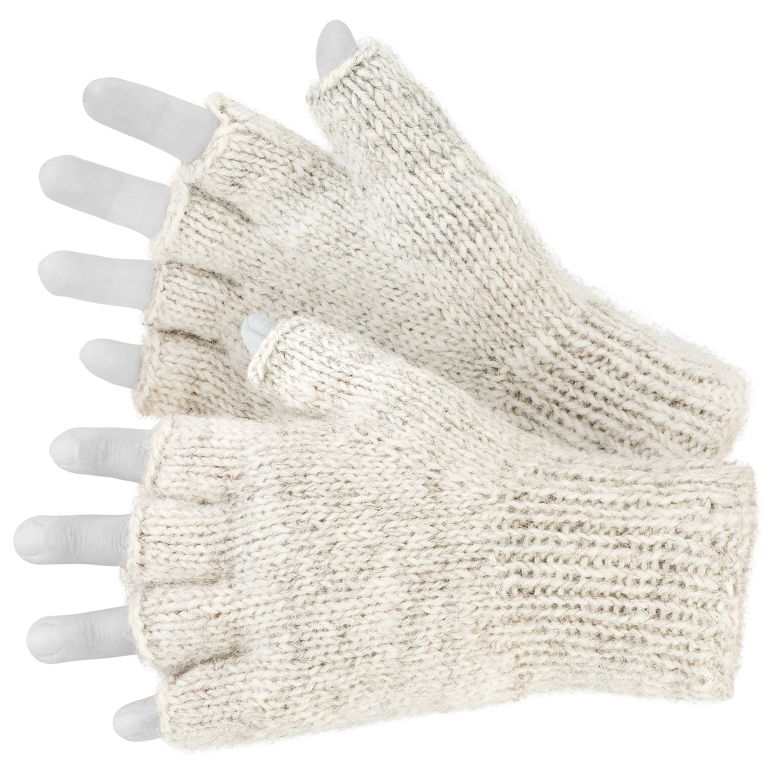 Professionelle Produktfotografie als Freisteller: Beige Strick-Fingerhandschuhe im Hollowman Fotografie Stil für mehr Sichtbarkeit und Umsatz. PRO-ducto GmbH