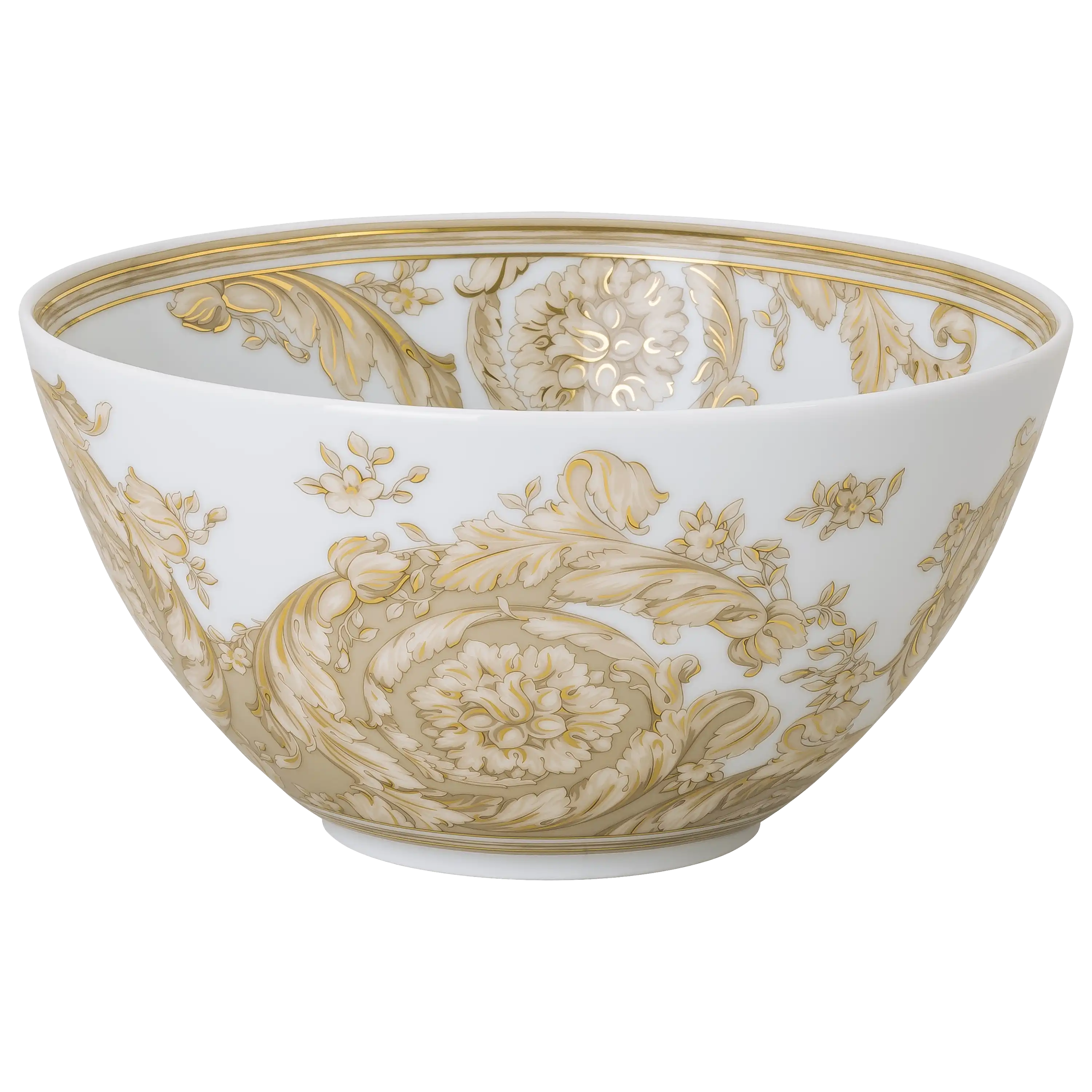 Weiße Porzellanschale mit elegantem, goldenem Barock-Dekor, professionell fotografiert von der PRO-ducto GmbH.