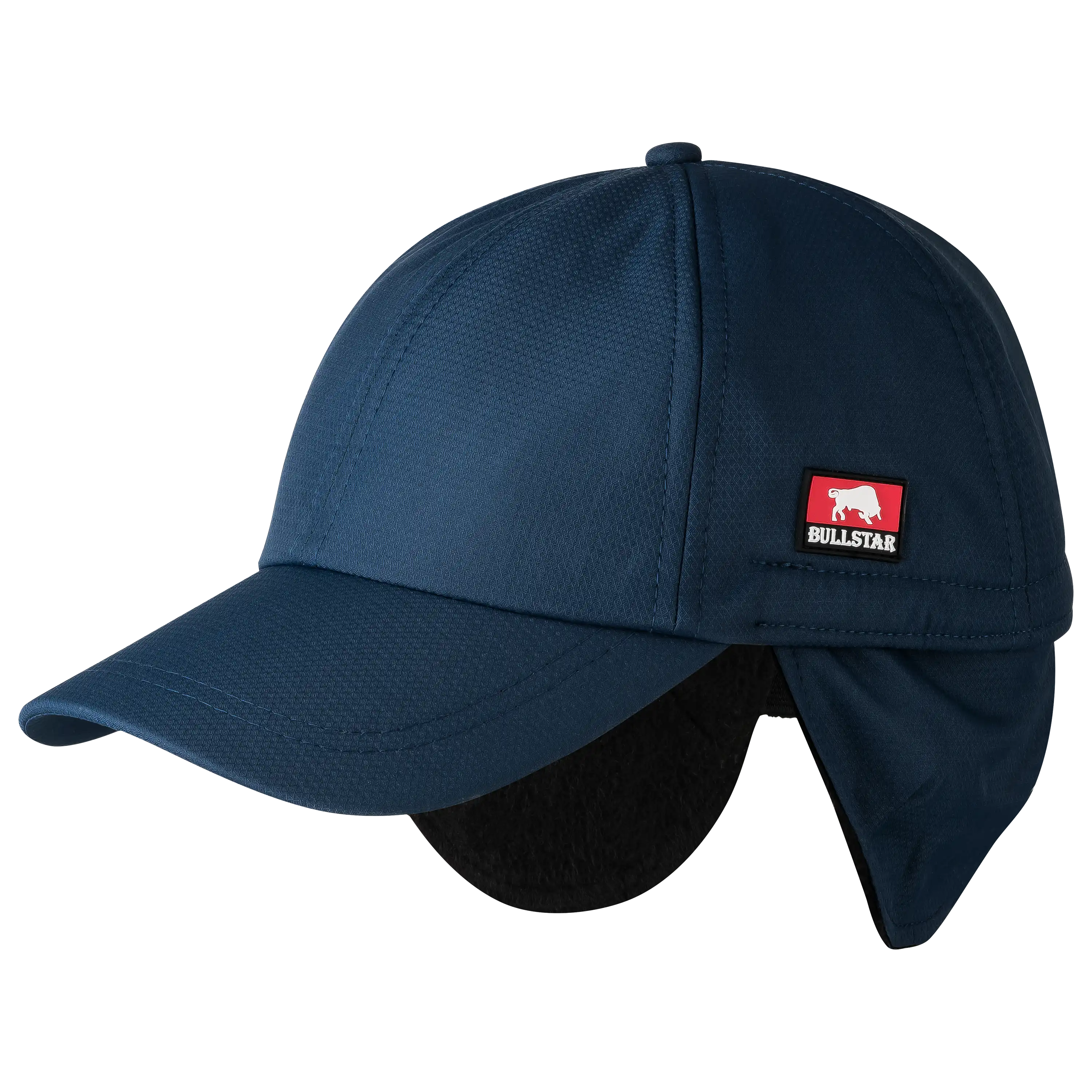 Professionelle Produktfotografie einer dunkelblauen Bullstar Winter-Cap mit Ohrenschützern als Freisteller für hochwertige Produktbilder. PRO-ducto GmbH