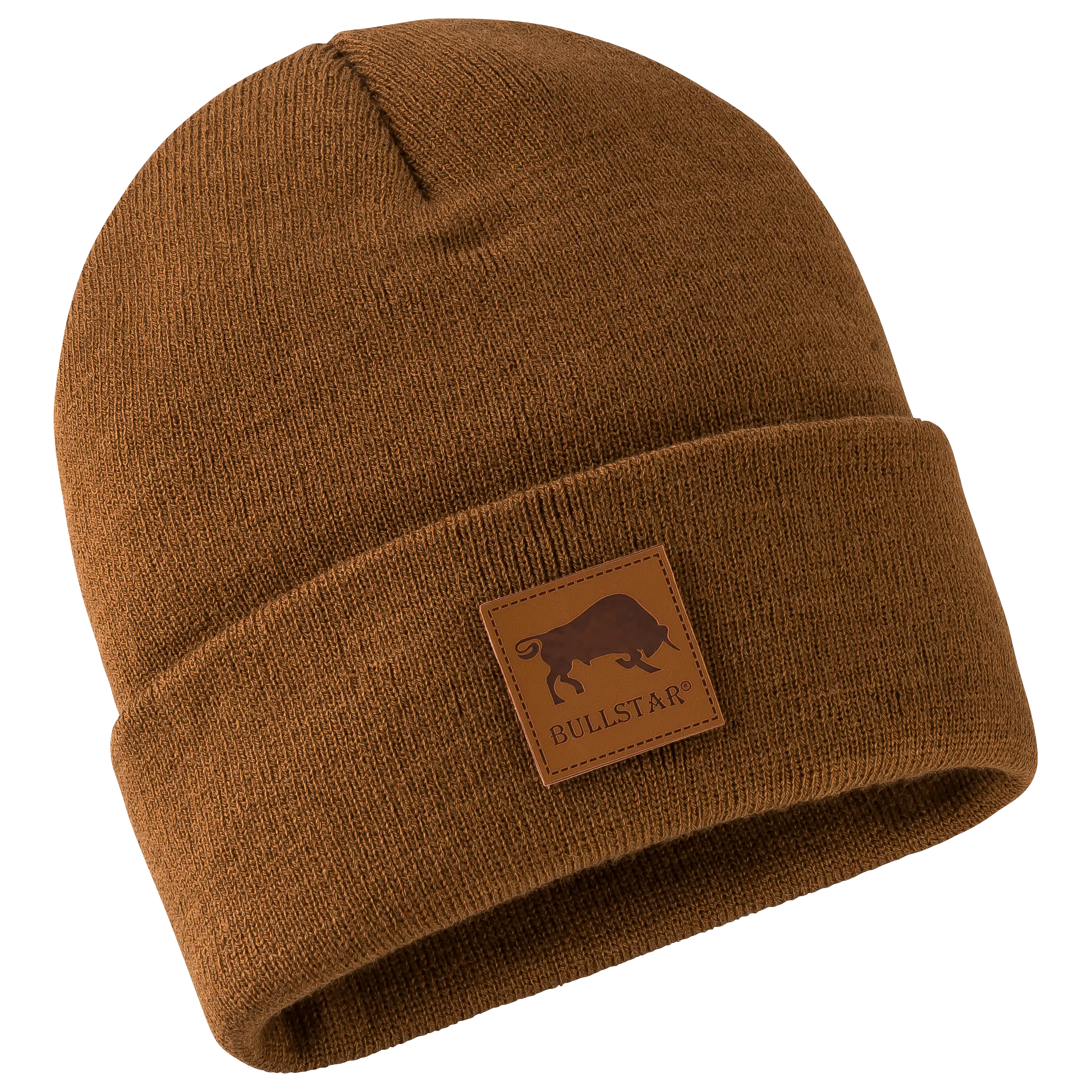 Professionelle Produktfotografie einer braunen Bullstar Strickmütze als Freisteller. Hochwertige Textilfotografie für Bekleidung im Online-Shop. PRO-ducto GmbH
