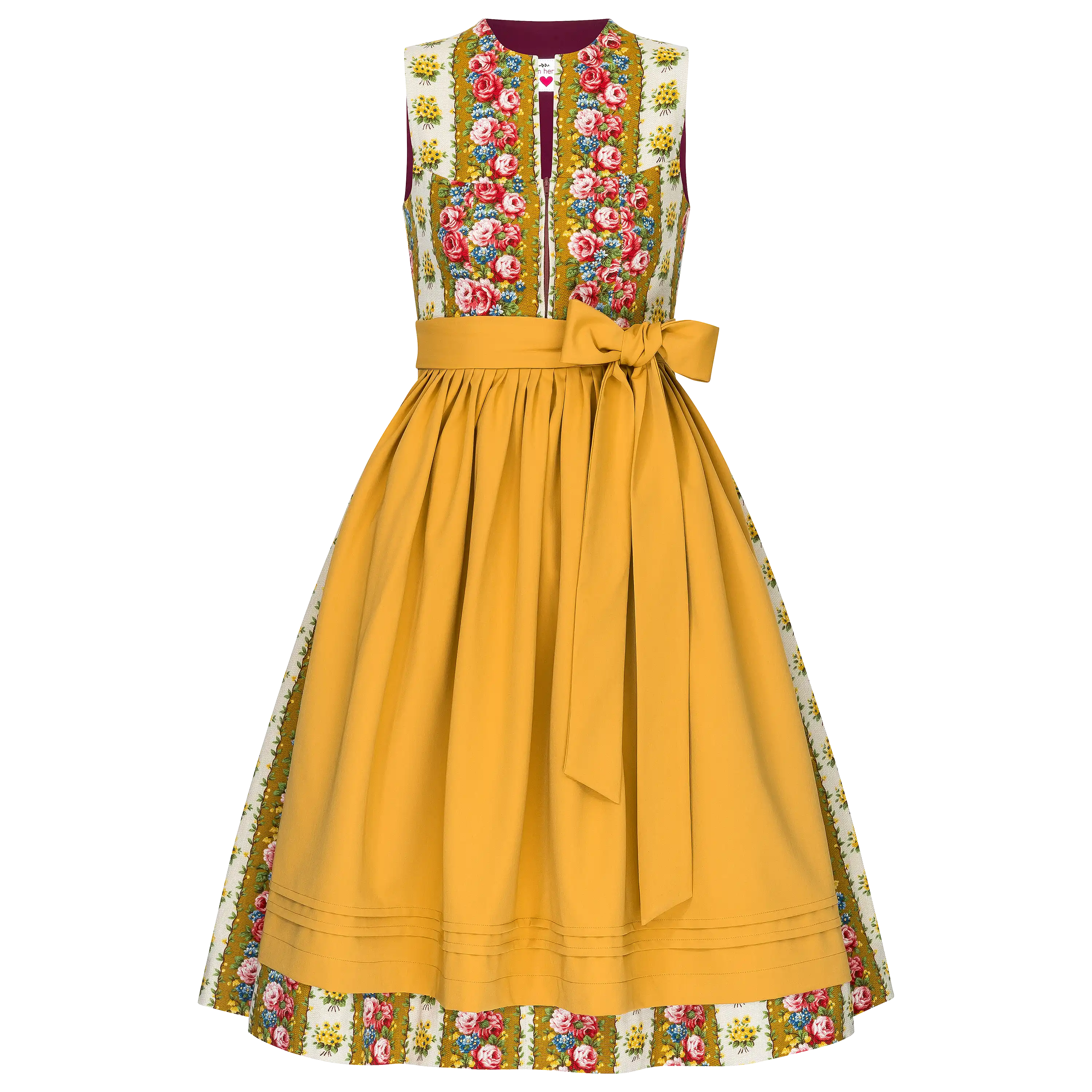 Professionelle Produktfotografie eines gelben Dirndls mit Blumenmuster für die Textilfotografie der PRO-ducto GmbH.