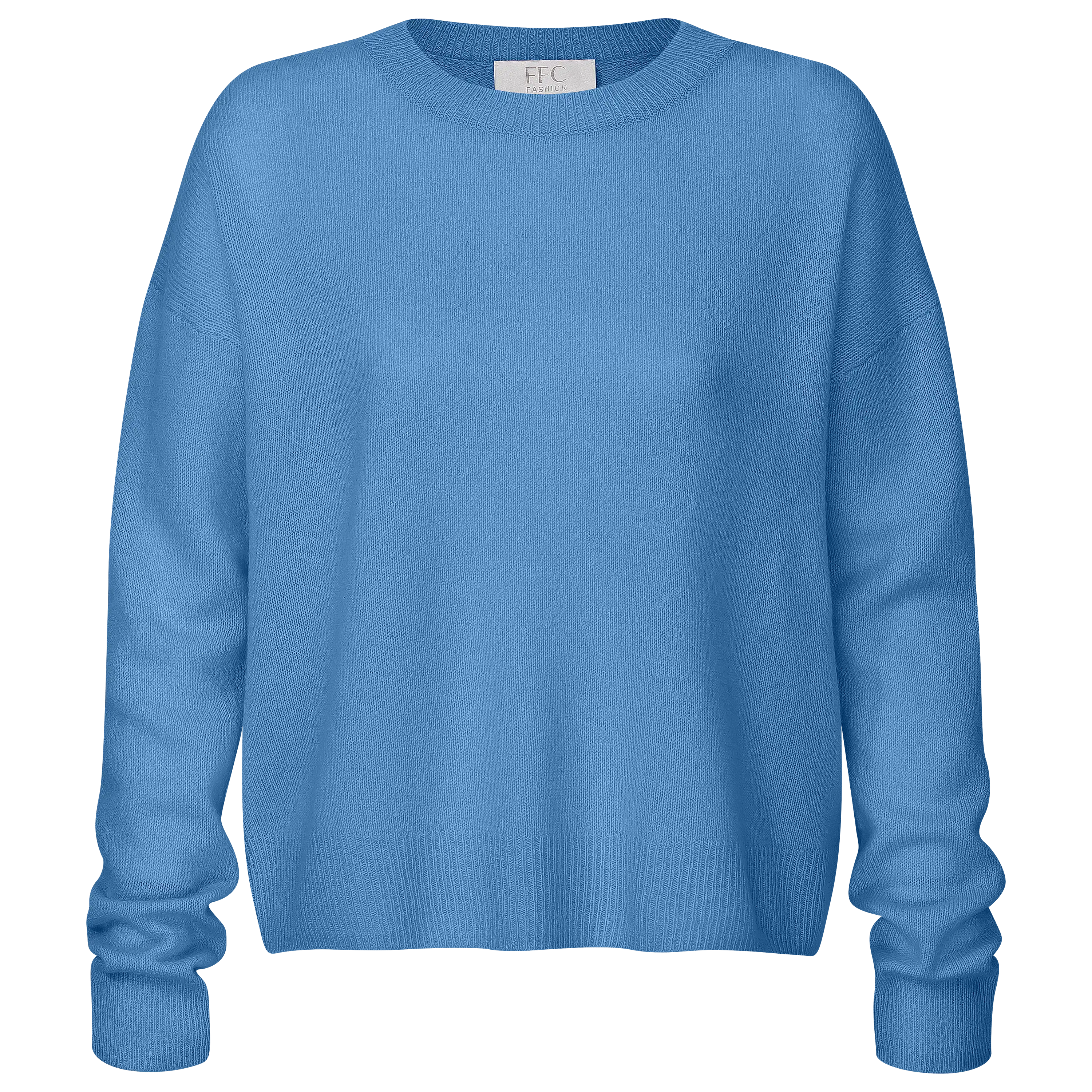 Ein hellblauer Pullover von FFC Fashion für professionelle Produktfotografie. Hochwertige Textilfotografie für Bekleidung von PRO-ducto GmbH.