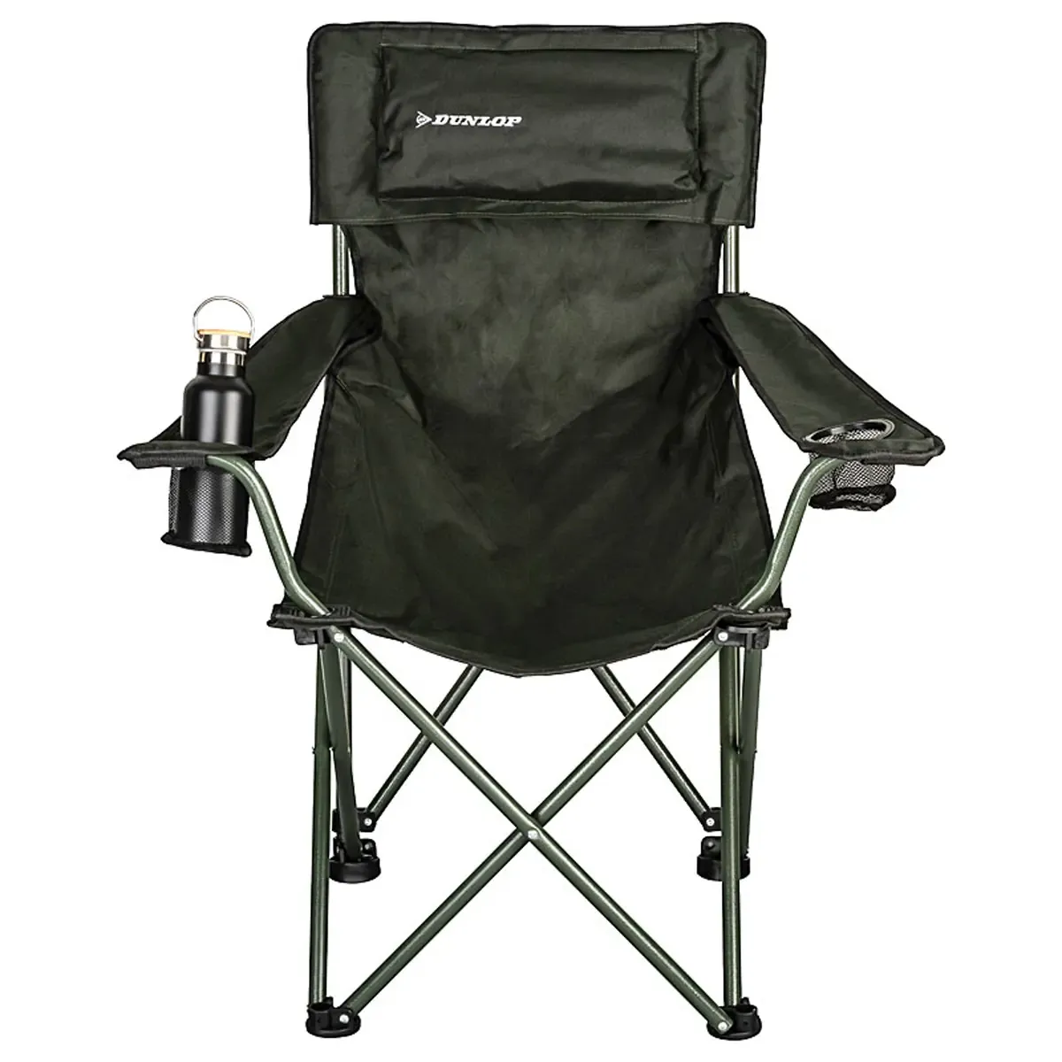 Professionelle Produktfotos: Ein schwarzer Dunlop Campingstuhl als Freisteller. Hochwertige Produktbilder erstellen lassen für Outdoor-Ausrüstung. PRO-ducto GmbH