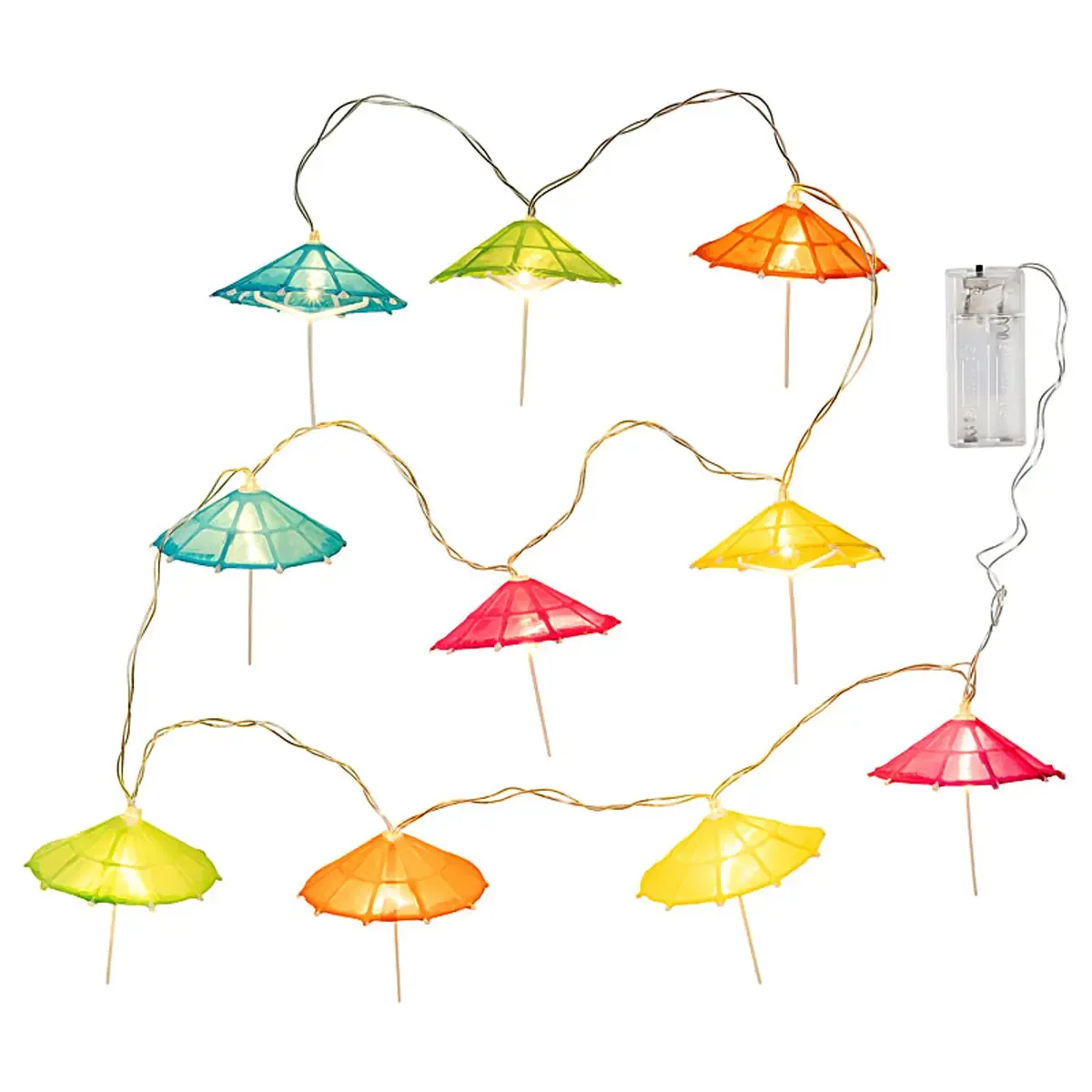 Bunte Lichterkette mit Cocktailschirmchen als Freisteller. Professionelle Produktfotos für Dekoartikel lassen sich durch Produktfotografie erstellen. PRO-ducto GmbH