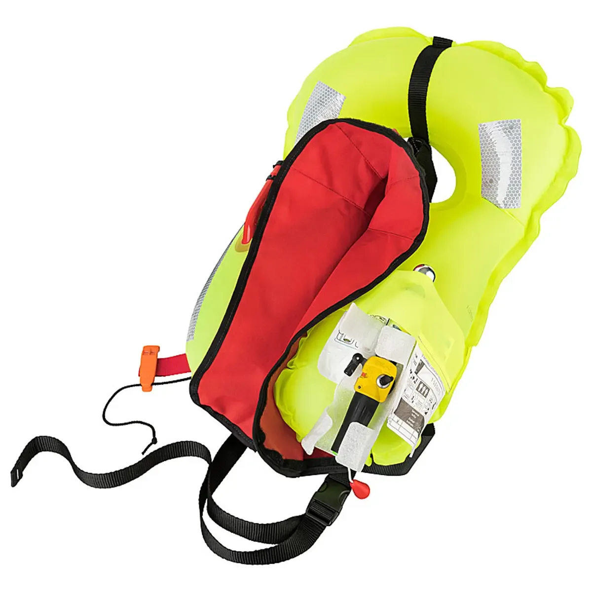 Professionelle Produktfotos einer neongelben Rettungsweste als Freisteller. Hochwertige Textilfotografie für Bekleidung und Sicherheitsausrüstung. PRO-ducto GmbH