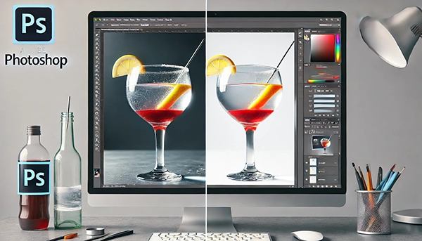 Professionelle Bildbearbeitung eines Cocktail-Produktfotos in Adobe Photoshop durch die PRO-ducto GmbH.